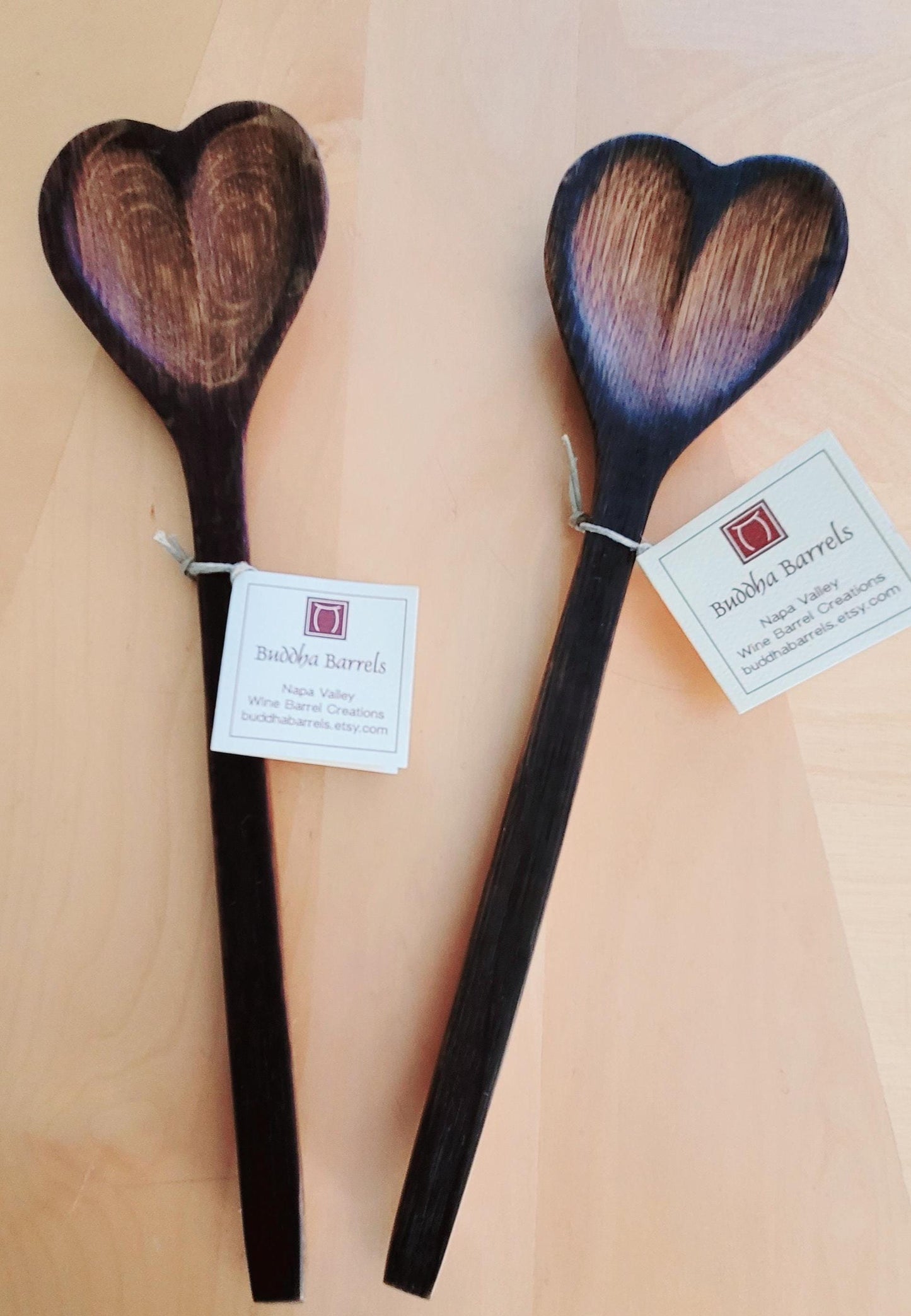Hand Carved Heart Shaped Wine Barrel Stave Spoon