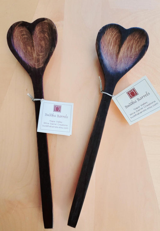 Hand Carved Heart Shaped Wine Barrel Stave Spoon