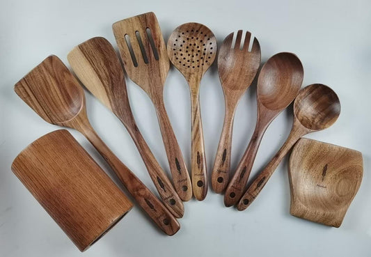 Natural Teak Wood Cooking Utensils Set for Kitchen