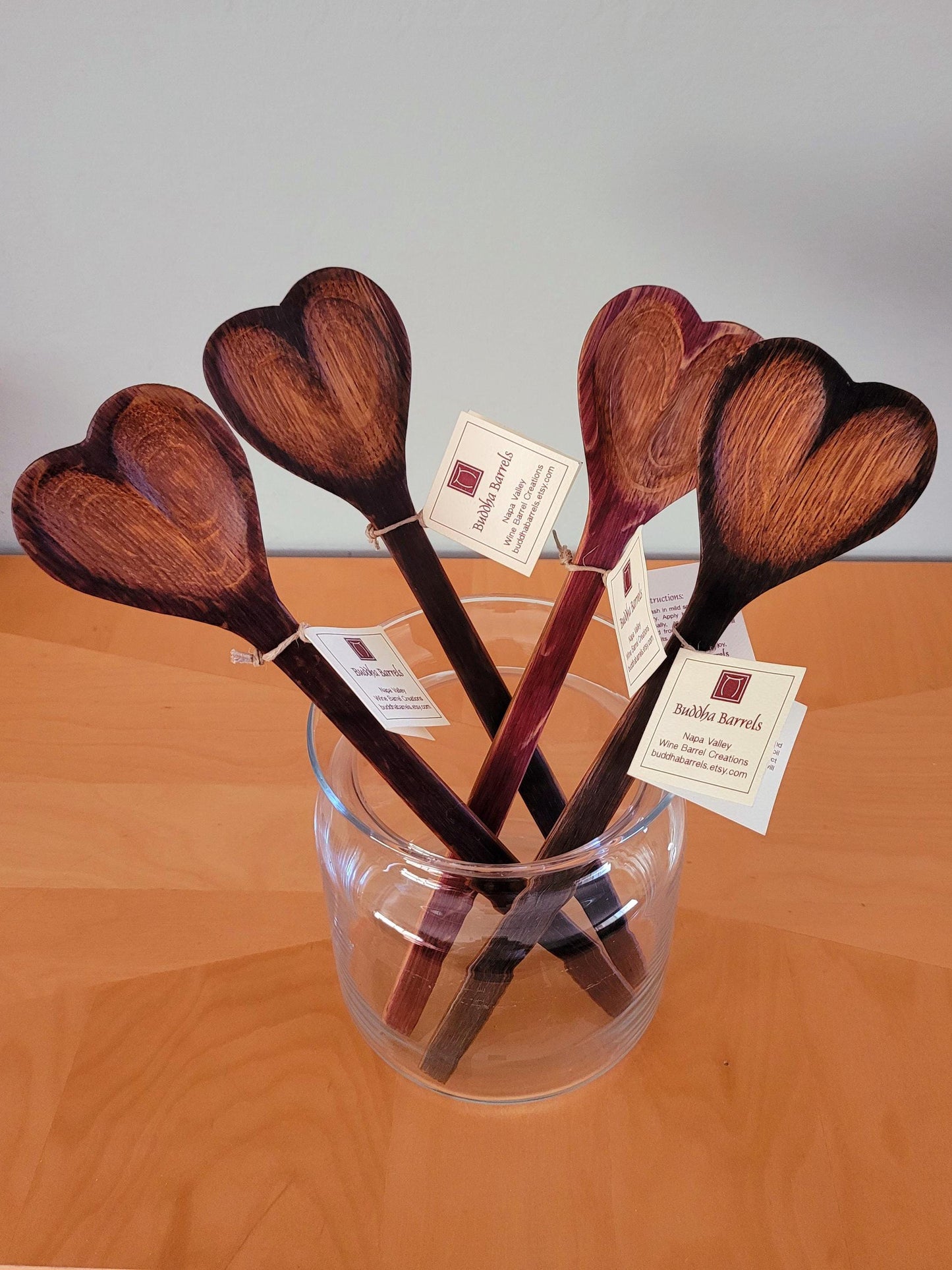 Hand Carved Heart Shaped Wine Barrel Stave Spoon