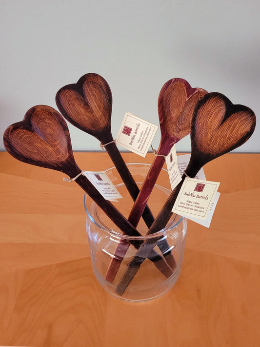 Hand Carved Heart Shaped Wine Barrel Stave Spoon